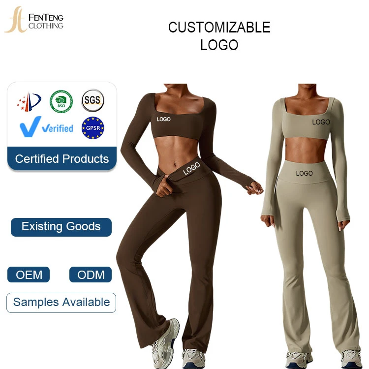 Under Lulu Naked Sensation Yoga Set Long Sleeve Top Flare Pants 2 Piece Workout Outfits for Women Slim Fit Fitness Sportswear