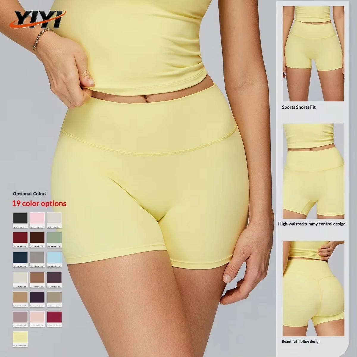 YIYI Women's Sporty High Waist Elastic Waist Tummy Control Buttocks Lifting Yoga Shorts Skinny Fit Nylon Spandex Solid Pattern