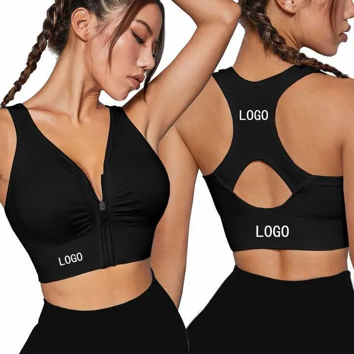 2025 Custom Logo Front Simple Plus Size Women's Yoga & Running Sports Bra-High Support Breathable Adjustable Straps