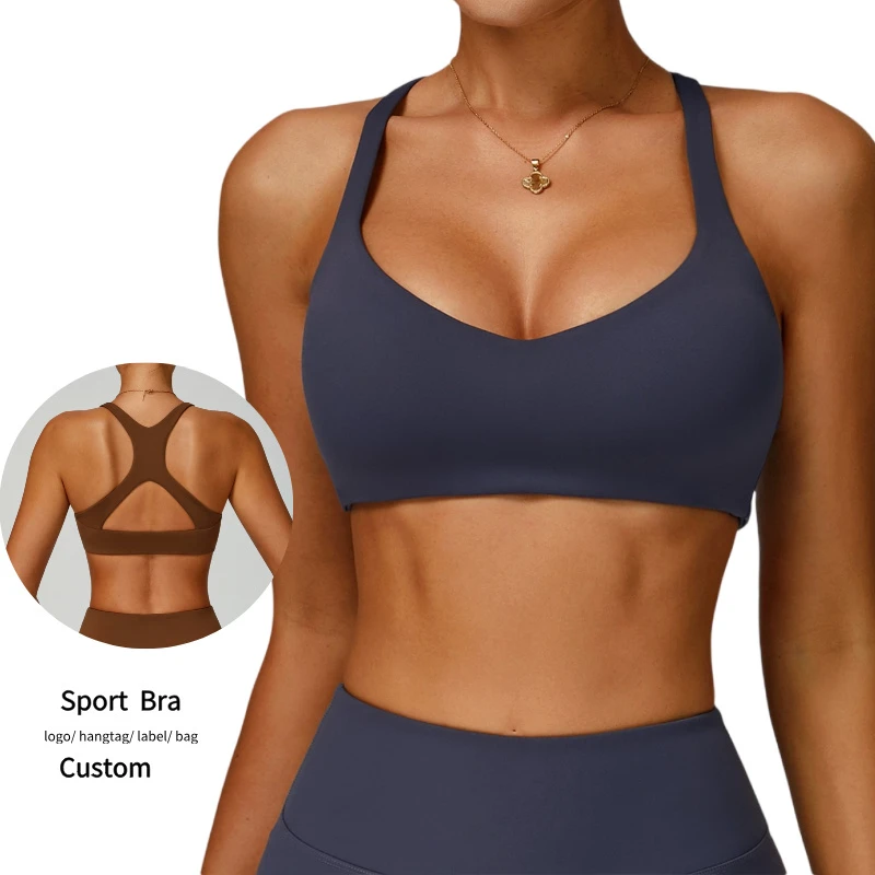 2025 New Eco-friendly Sports Bra for Women X-shaped Hollow Out Back Gym Bra Lightweight Skin Friendly High Support Yoga Top