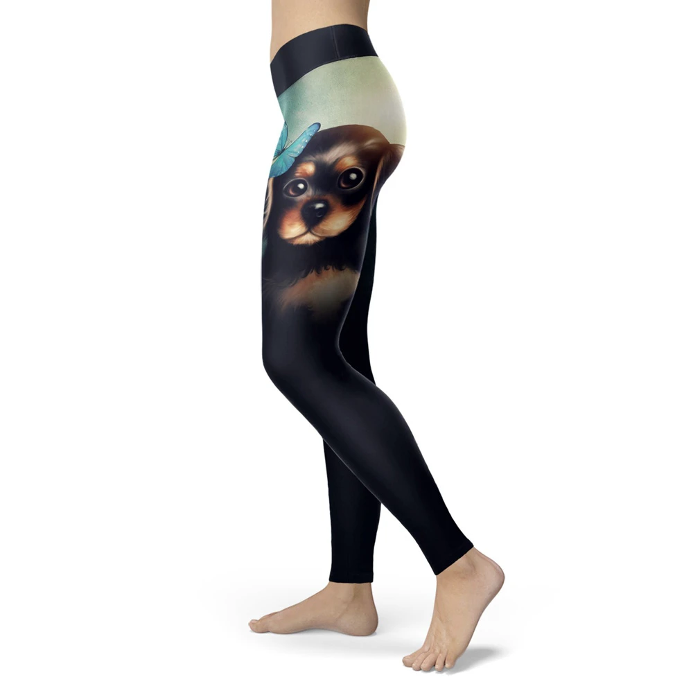 Women's High Waist Yoga Leggings Full Length Sublimation Print Dog Pattern Four-Way Stretch Spandex Polyester Pants