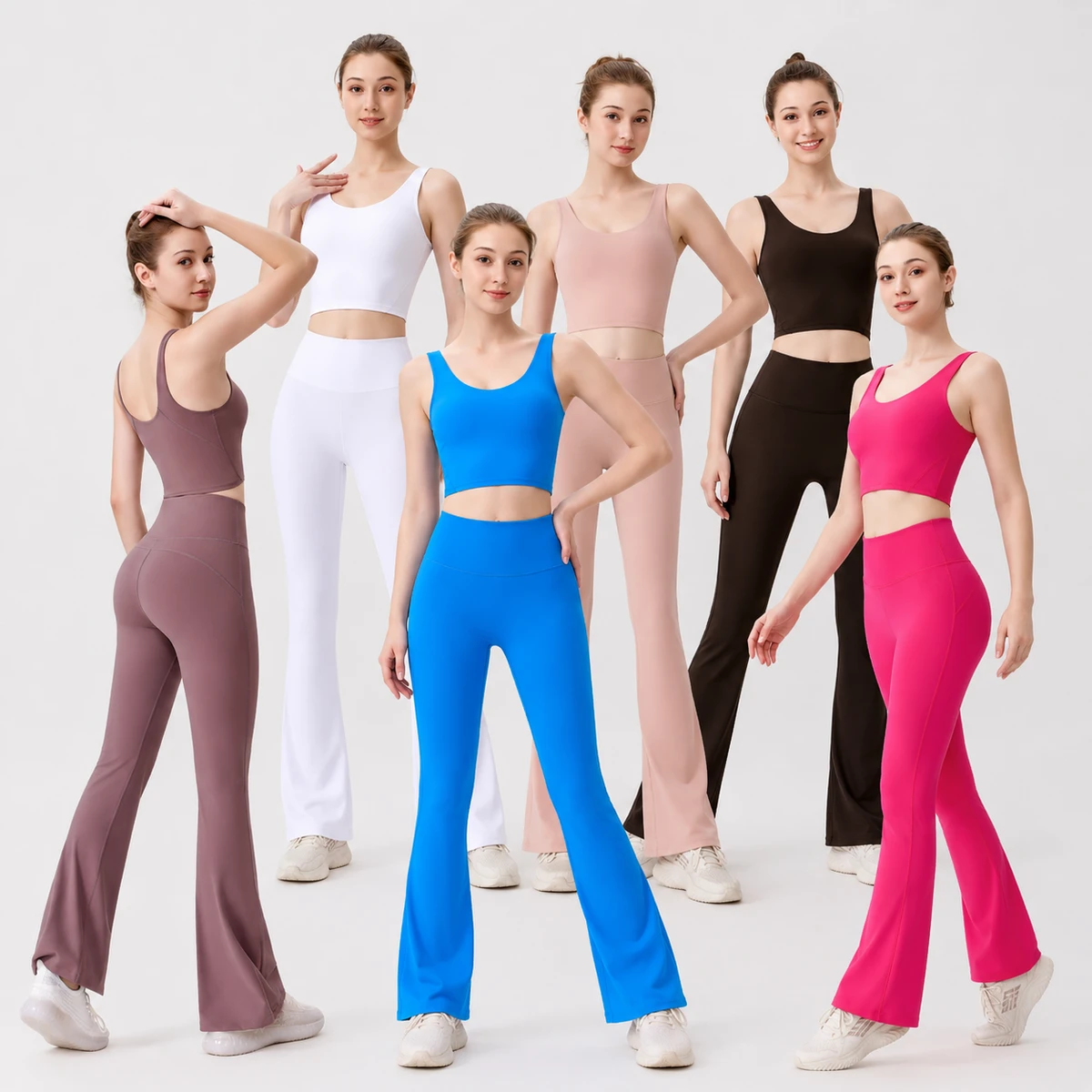Plus Size Mesh Detail Bra Flare Pants Set Breathable Four-Way Stretch Quick Dry 2-Piece Seamless Outfits Cloud-Feel Bell Bottoms