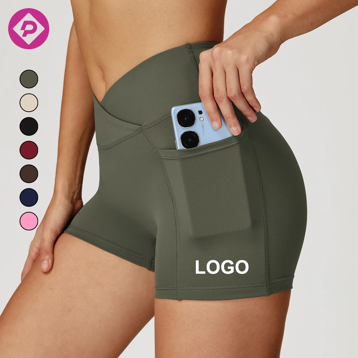 Comfortable Front Cross Workout Shorts Women Biker Sports Shorts Quick Dry Women's Gym Shorts with Side Pockets