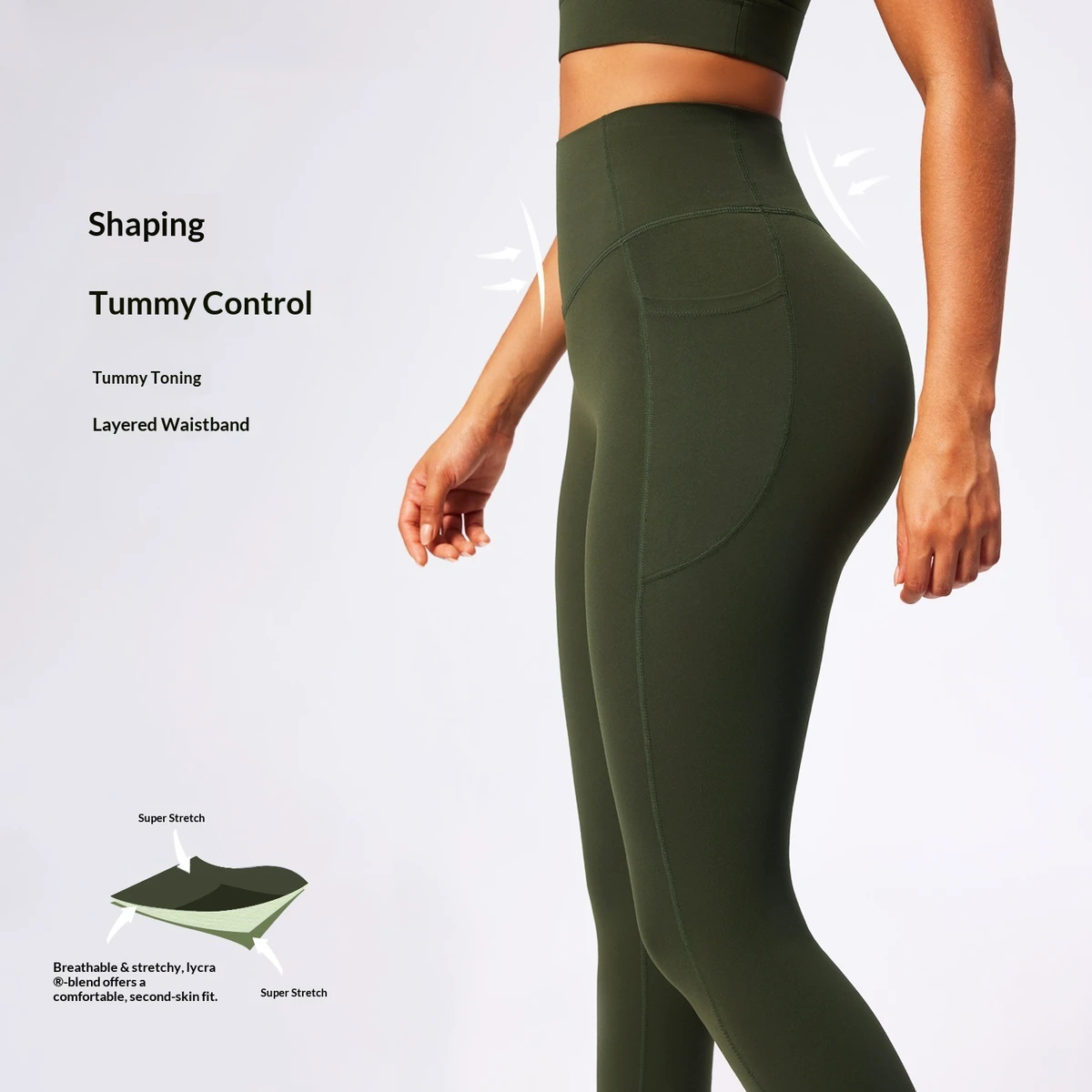 For New Solid Pocket Yoga Pants Tight Stretch Shaping Full Length Sports Trousers Women's High Waist Belly Control Hip Lift