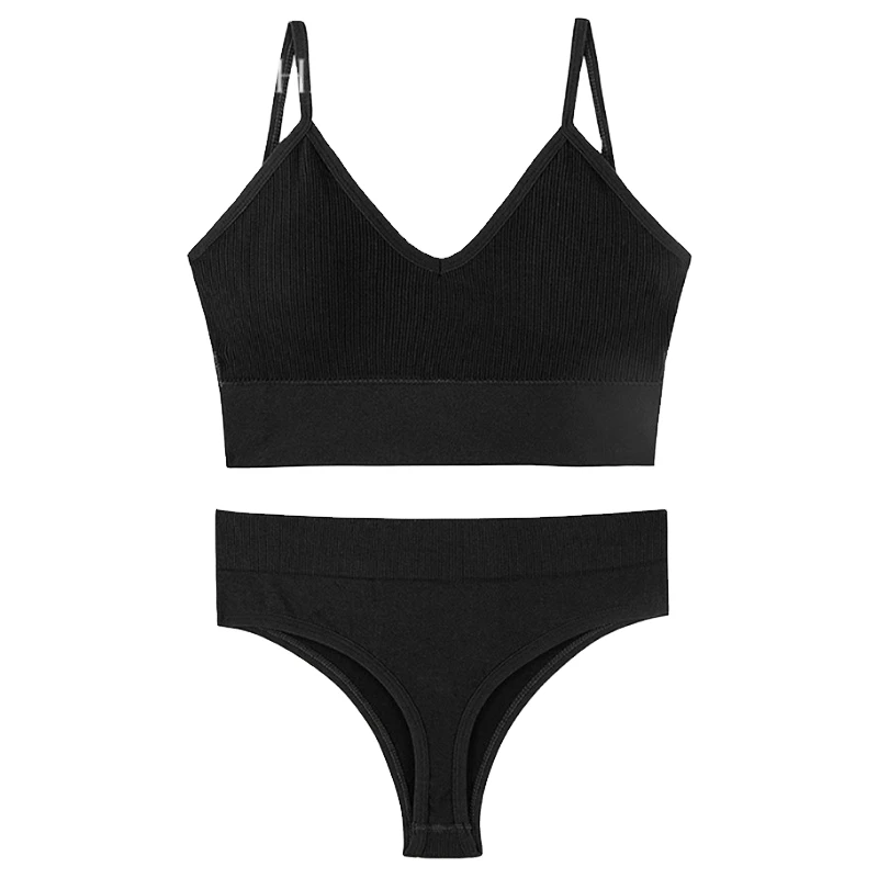 European American Women's Wireless Adjustable Strap Sports Bra Set Solid Color Soft Breathable and Seamless for Daily Wear