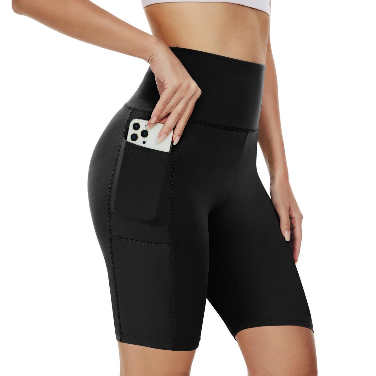 2024 Women's Yoga Pocket Pant Plus Size Slim Fit High Waist Solid Four-Way Stretch Seamless Knee-Length Peach Buttocks Leggings