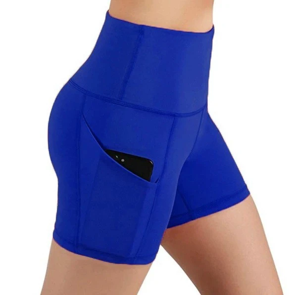 Royal Blue Women's Biker Shorts with Phone Pocket High Waist Yoga Gym Shorts Workout Compression Activewear Stretch Tights