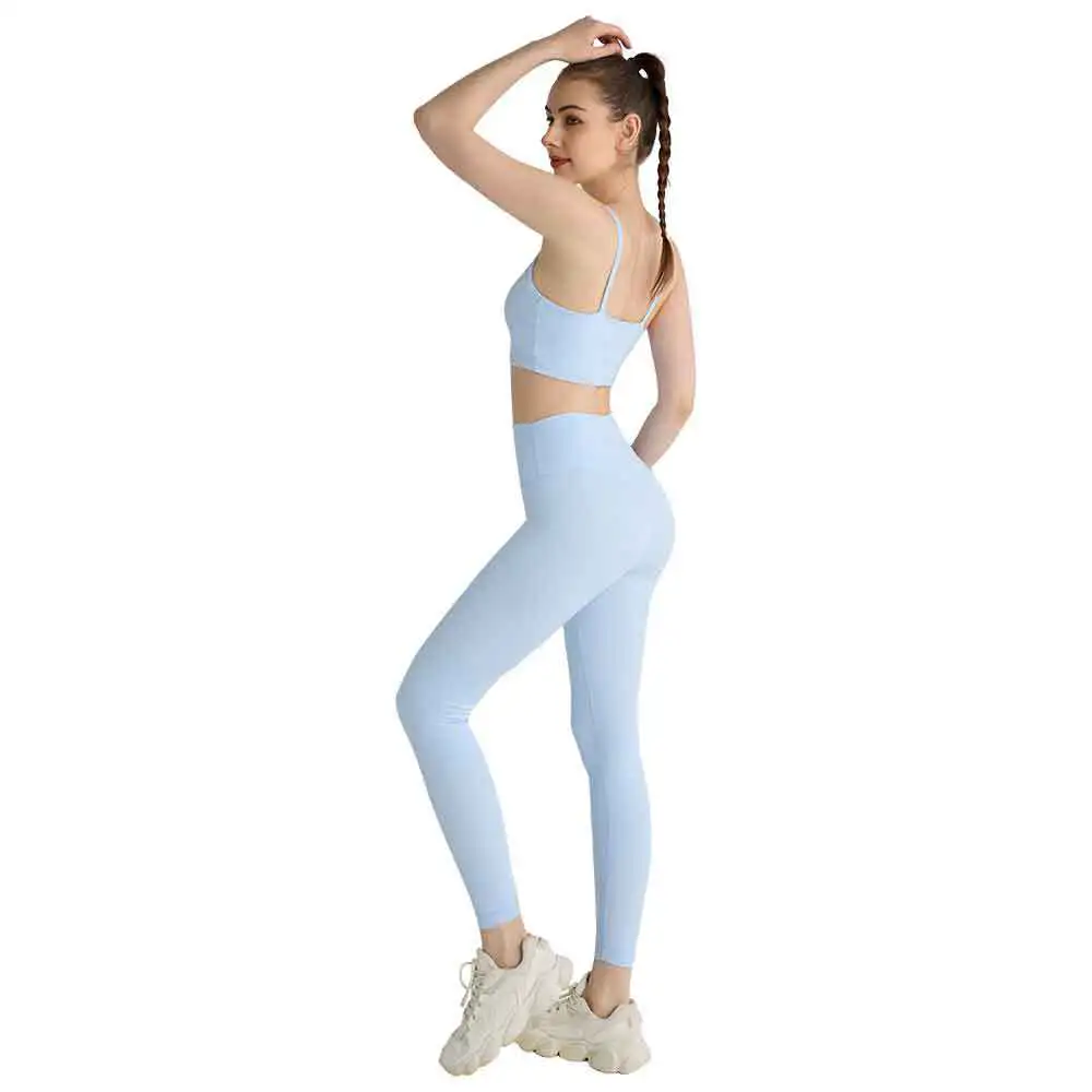 European American-style Sexy Back Sheer-Look Solid Quick Dry High-Waisted Wrinkle-Resistant Spandex/Nylon Butt-Lifting Yoga Set