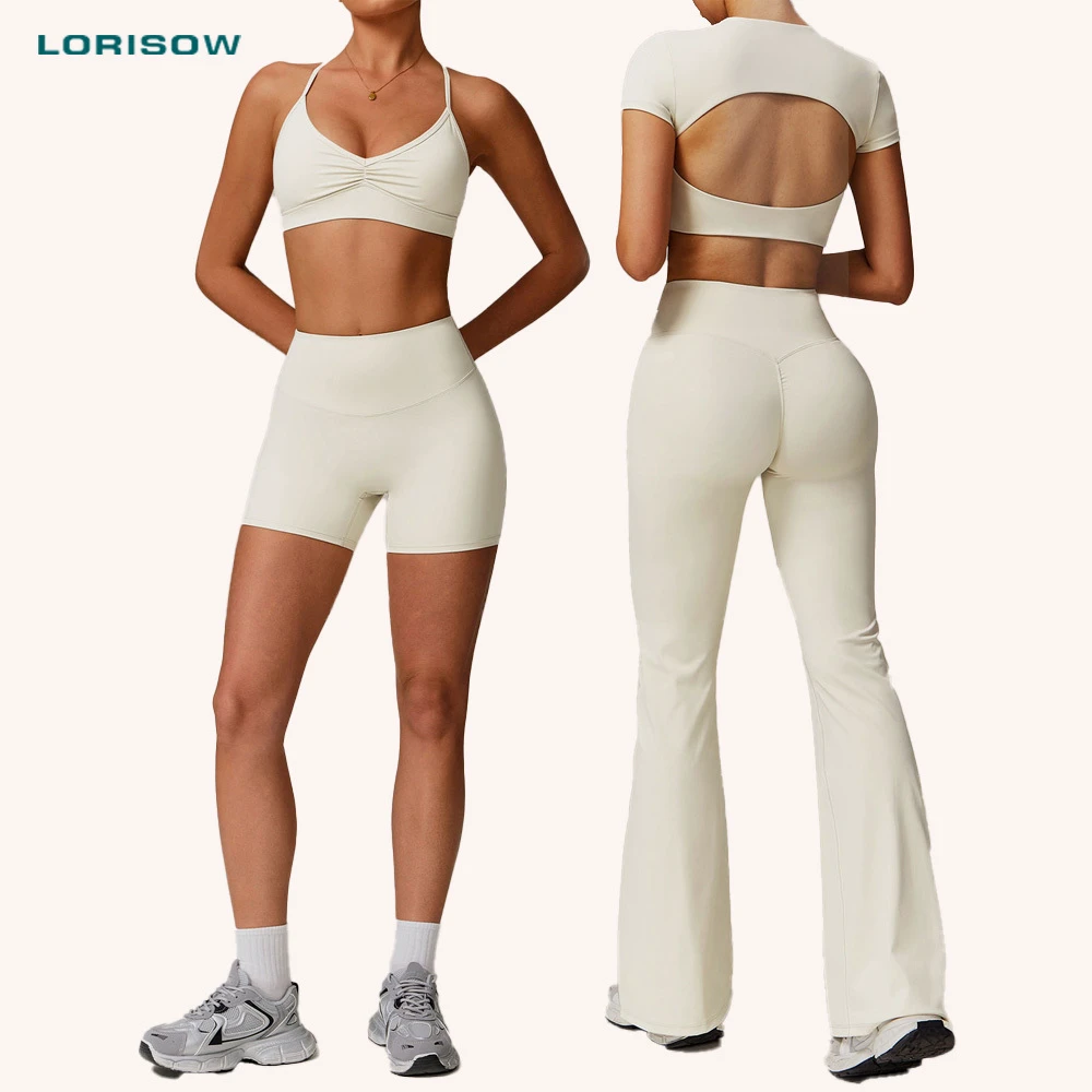 Yoga Fitness Sets Women Bra Sports Shorts Gym Long Sleeves Vest Scrunch Butt Legging Yoga Suit Workout Running for Women