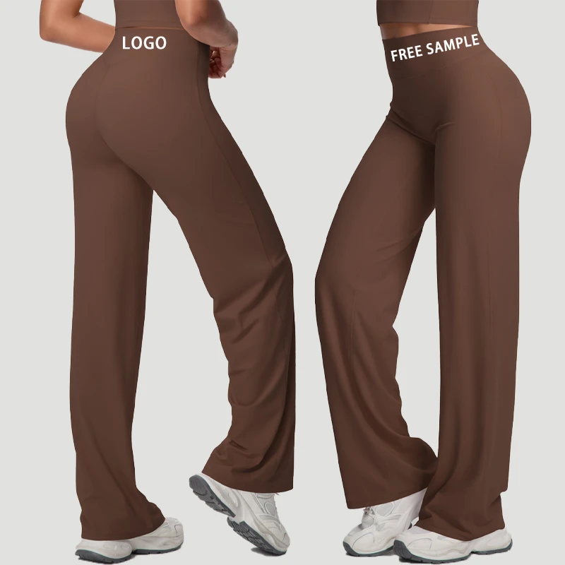 Custom Logo High Waisted Workout Fitness Straight Wide Leg Yoga Pant Extended Flare Plus Size Women's Leggings Spandex/Nylon