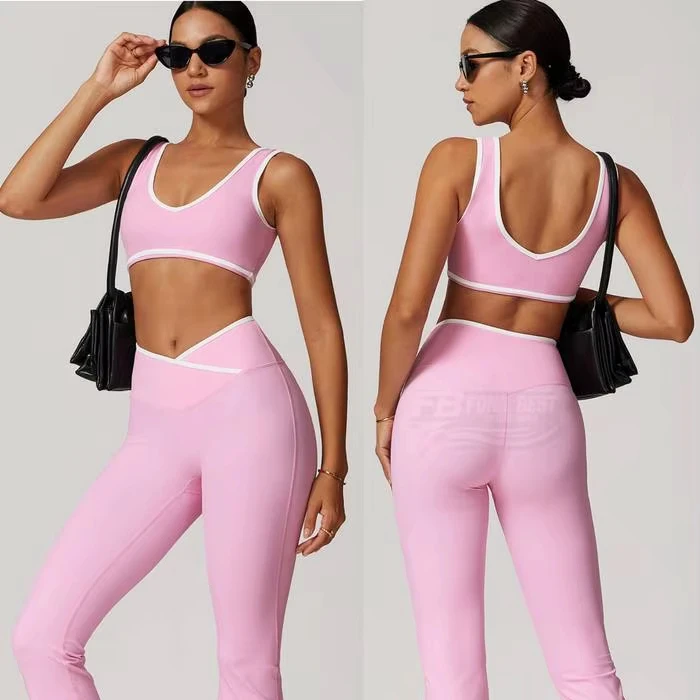 Women 2 Piece Set Hot Bra High Waist Flare Pant Butt Lift Gym Fitness Yoga Print/Solid Breathable Eco-Friendly Quick Dry