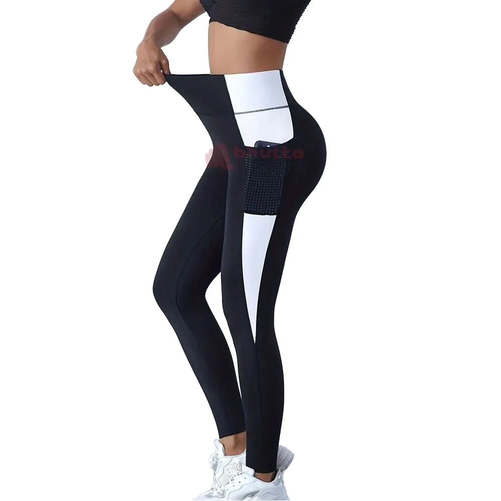 High Waist Color Blocking Yoga Leggings With Pockets Tummy Control Shapewear Full Length Pants