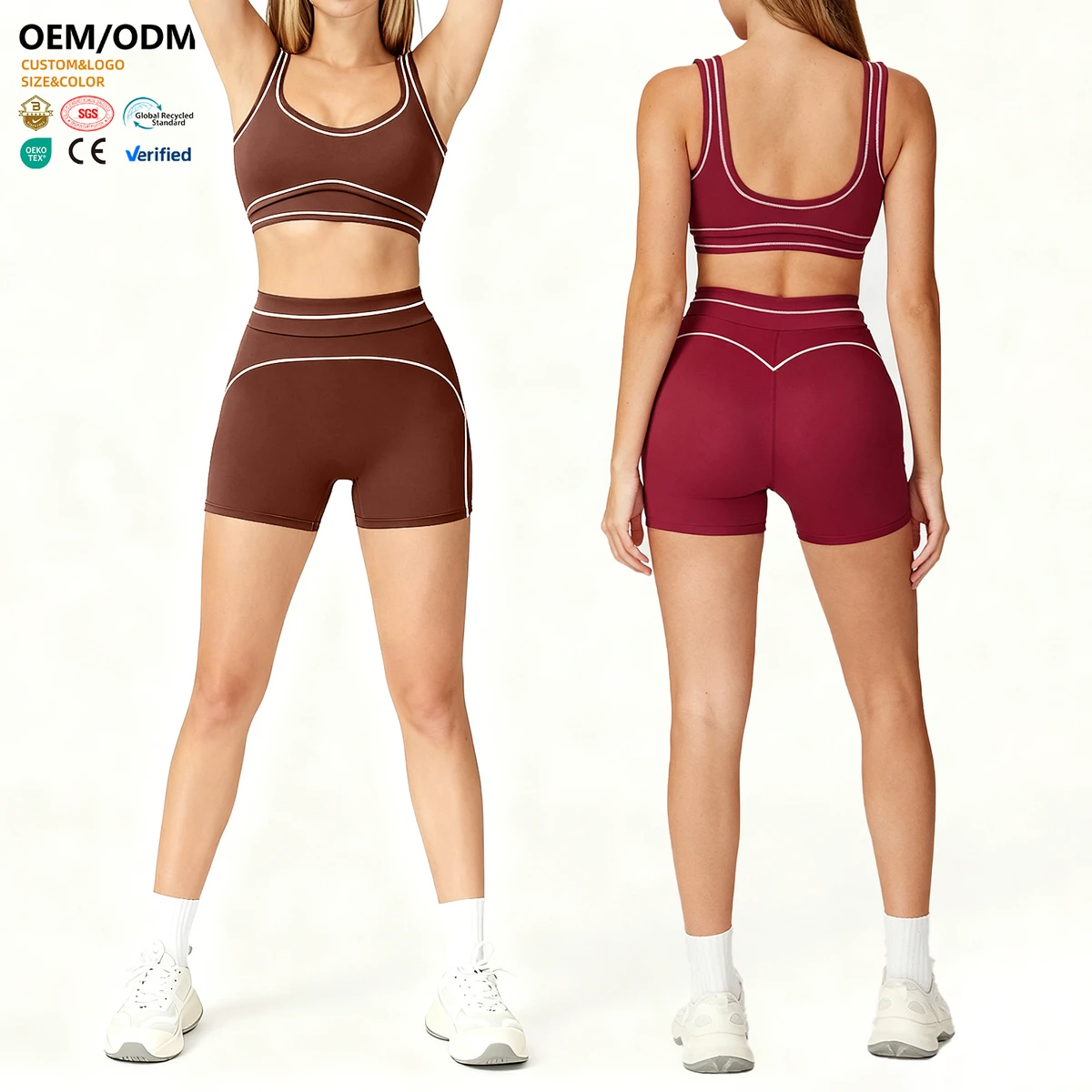 XW-AWX8003+ADK8003 Push up Shorts Pad White Line New Gym Activewear Fitness Yoga Gym Clothing Two Piece Workout Yoga Set Women