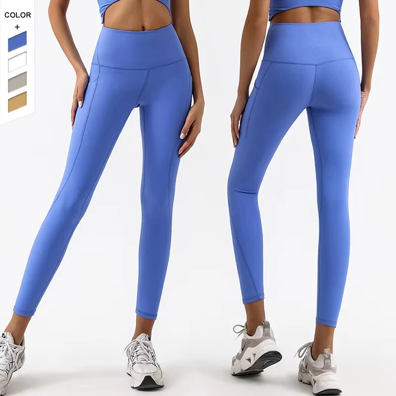 Customized Logo Solid Running Tights High-Waisted Sports Fitness Cropped Pants Skin-Friendly Yoga Training Elastic Waist Closure