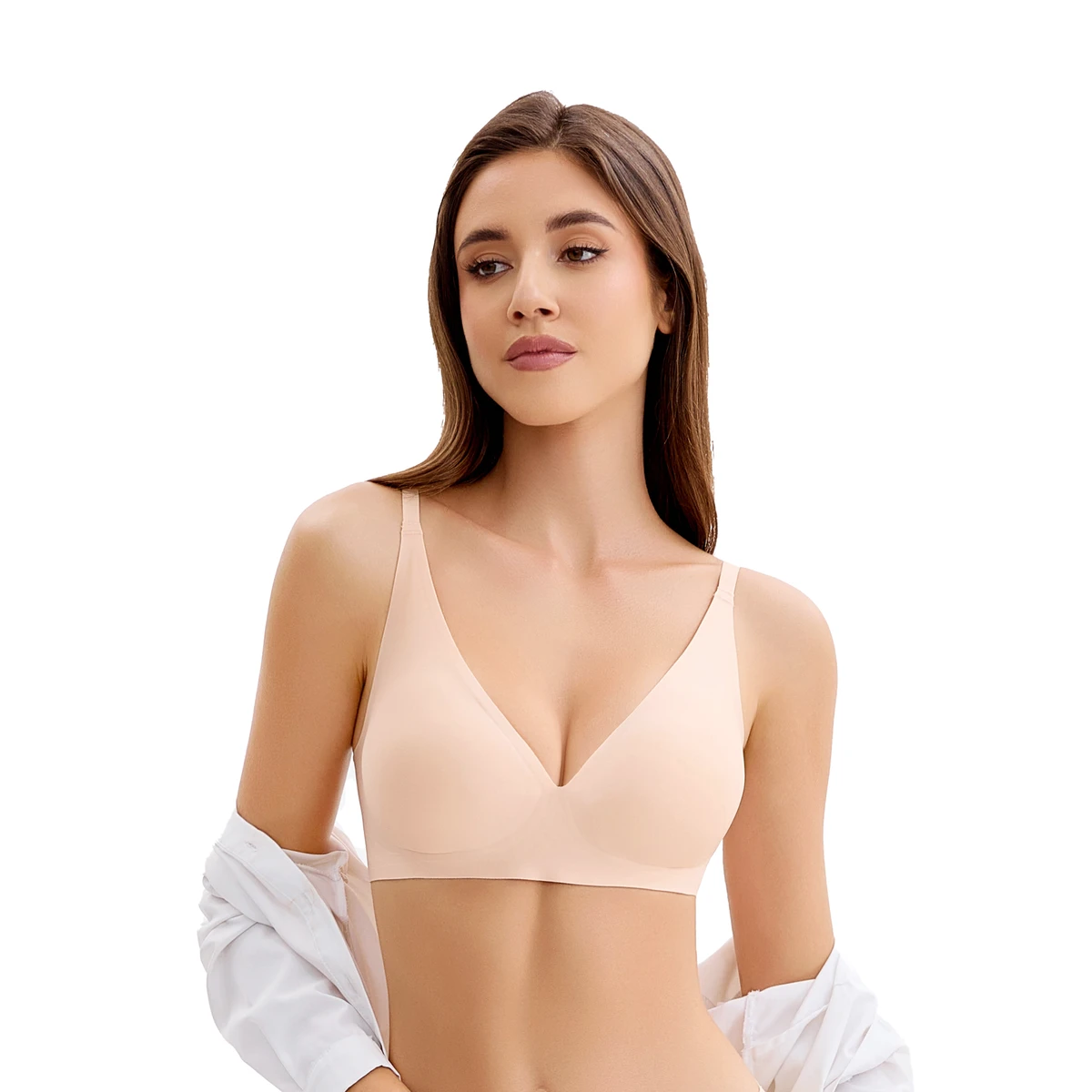 Hot Selling Comfortable Wire Free Sexy V-neck Bonded Bra Custom Logo Push-up Breast Thin Strap Seamless Jelly Lingerie For Women