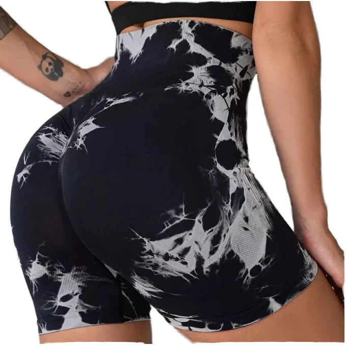 Women's High Waist Yoga Gym Shorts Breathable Stretchy Biker Shorts Peach Hip Print Tie Dye Scrunch Booty Lifting Workout Shorts