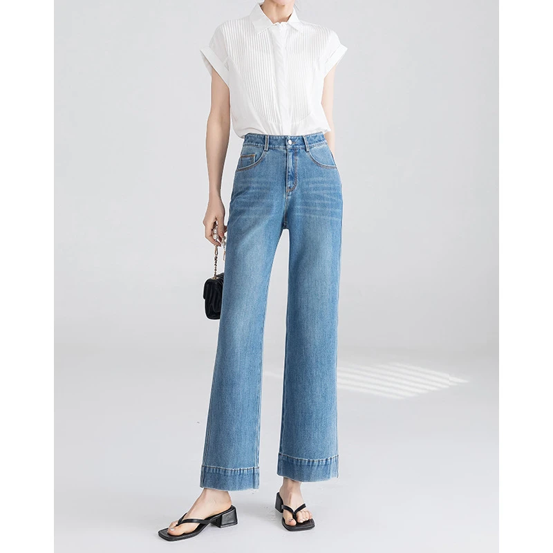 High Quality Cotton Polyester Blend Denim Custom Whisker Stretchy High Rise Slim Fit Blue Black Bootcut Flare Jeans For Women