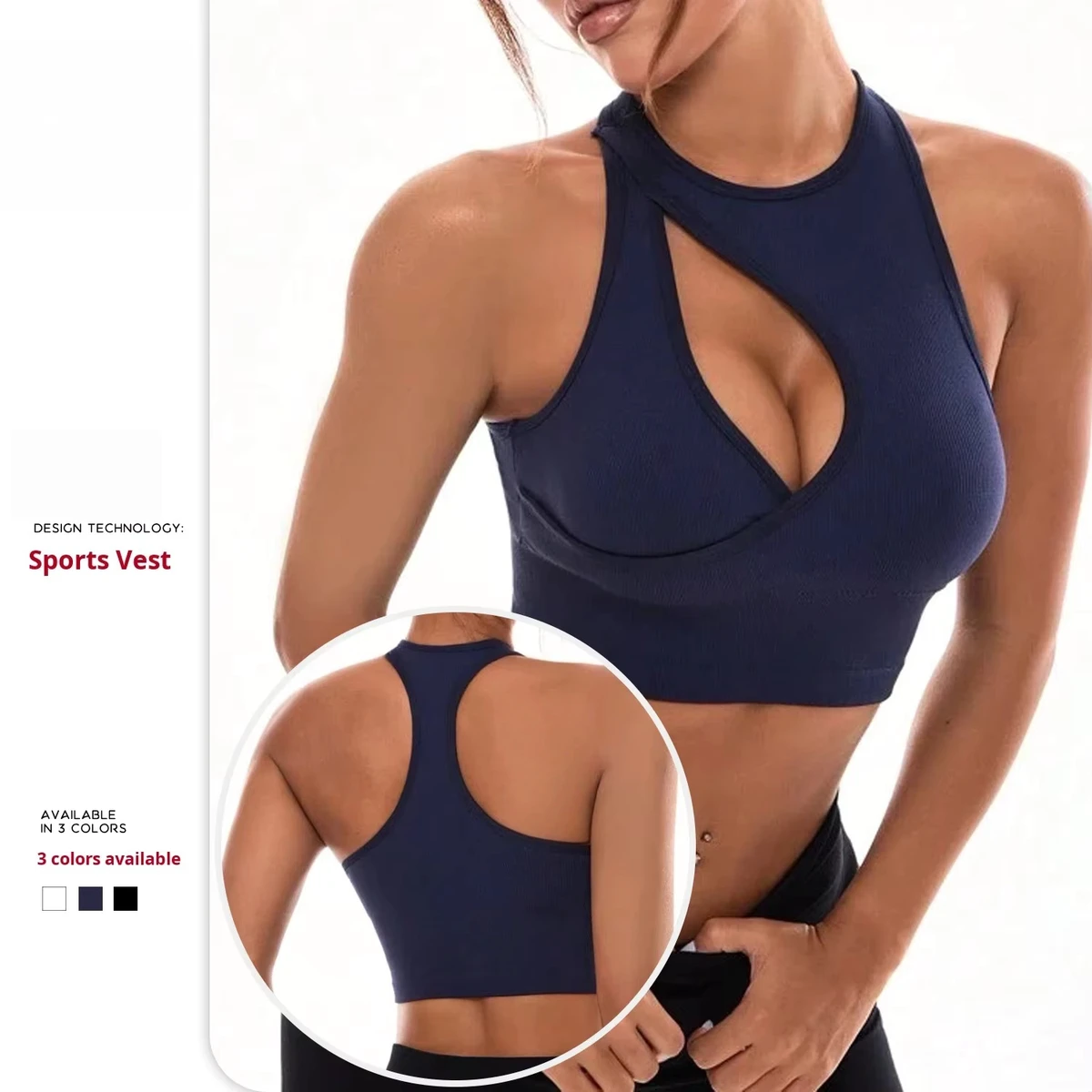 Summer Yoga Fitness Sports Bra Women Racerback High Support Spandex/Nylon 220g Heat-Transfer Printed Quick-Dry Solid Pattern