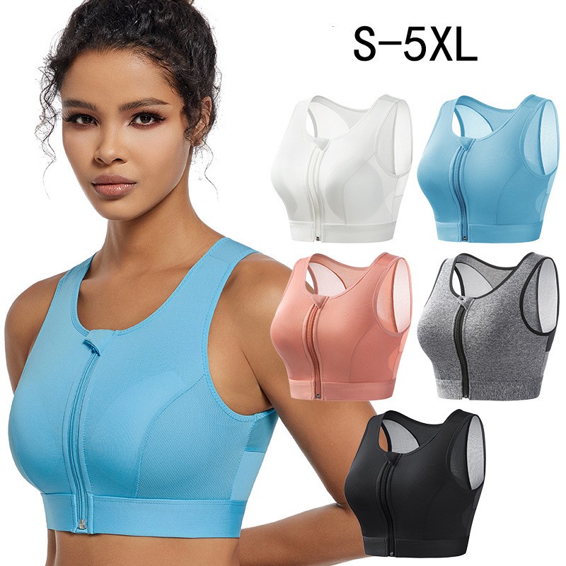 High for Impact Zip Front Closure Racerback Sports Bra for Women Post Surgery Tank Sleeves Plus Size Print Workout Running Bras