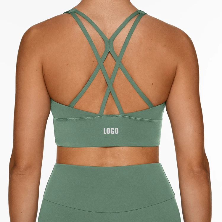 OEM Custom Manufacturers Breathable Stretchy U Neck Strappy Back Longline Yoga Sports Bra for Women