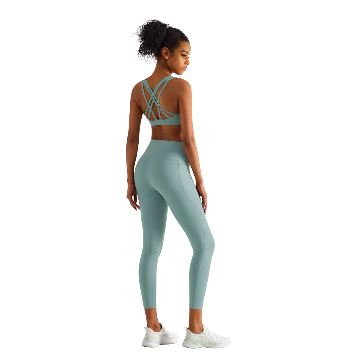 Women's Sexy Cross Back Straps Bra High Waist Leggings OEM Gym Fitness Clothes Sports Tight Pants Plus Size Solid Yoga Set
