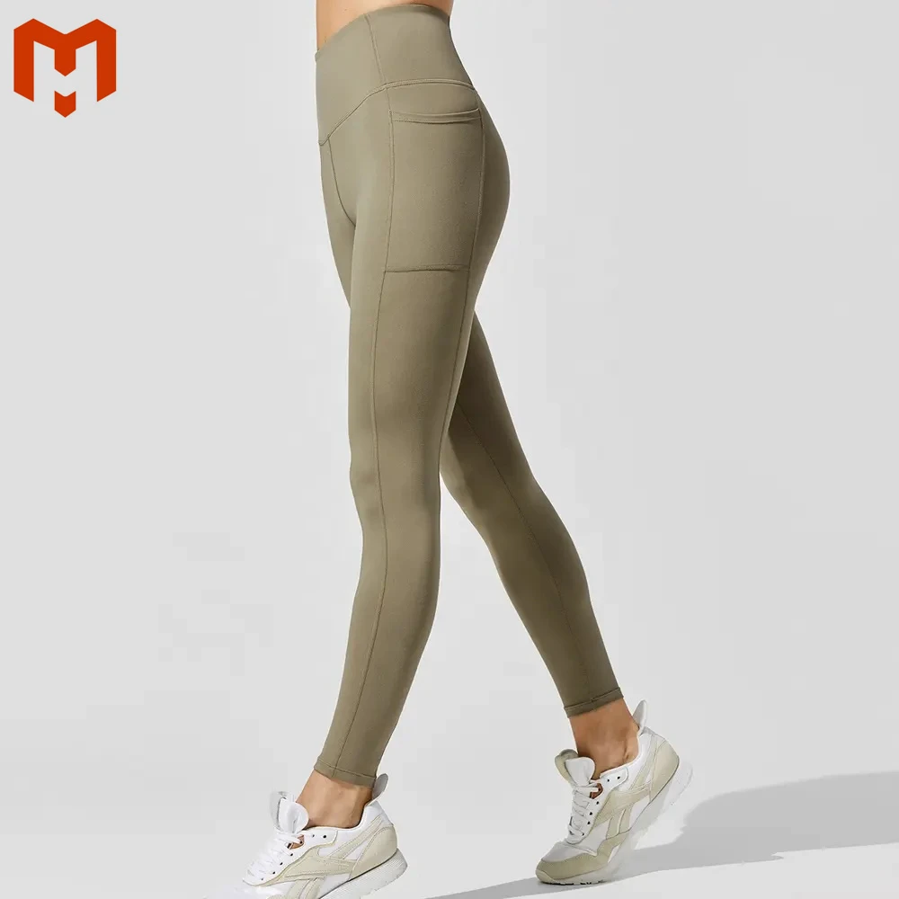 Women Customized Design Logo Gym Fitness High Waist Yoga Leggings Ladies Nylon Polyester Side Pocket Yoga Leggings