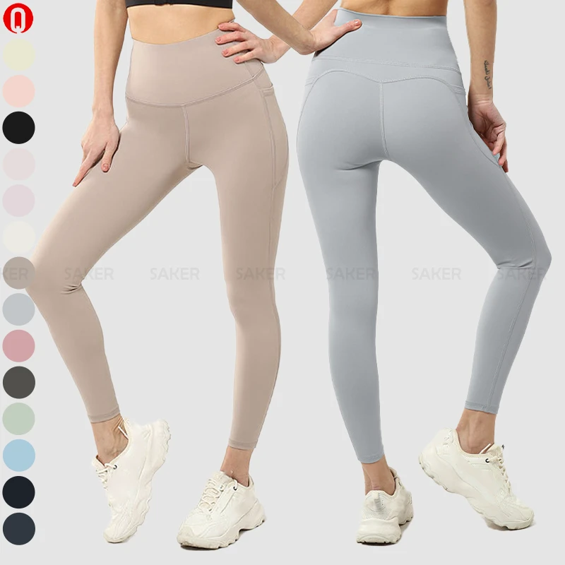 Custom High Waist Tummy Control Girl Yoga Pants With Side Pocket Running Training Women Tight Peach Butt Sport Fitness Leggings