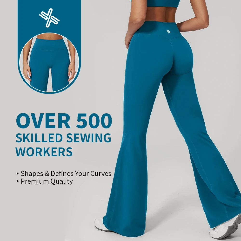 Custom Women's High Waist Flared Yoga Leggings Butt Lifting Tummy Control Lightweight Spandex Wide Leg Workout Pants