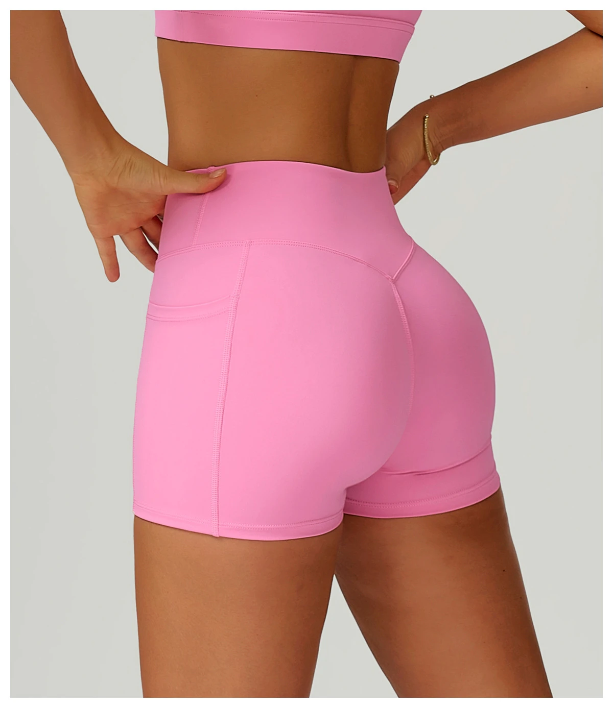 Women's High Waisted Solid Color Workout Yoga Shorts with Pockets Elastic Waist Push-up Tummy Control for Women