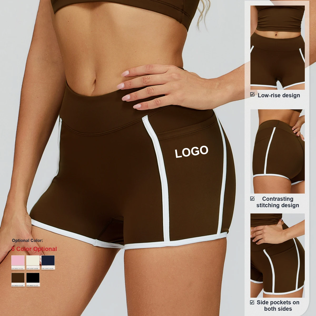 Custom Fabric Style Logo High Waist Quick Drying Striped Tight Workout Yoga Shorts Women Outdoor Gym Fitness Running Shorts