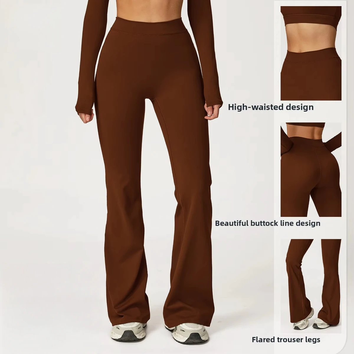 High-Waisted Flared Trousers Women's Loose Fit Solid Color Knitted Pants Breathable Stretchy Casual Spring Wear Full Length Pant