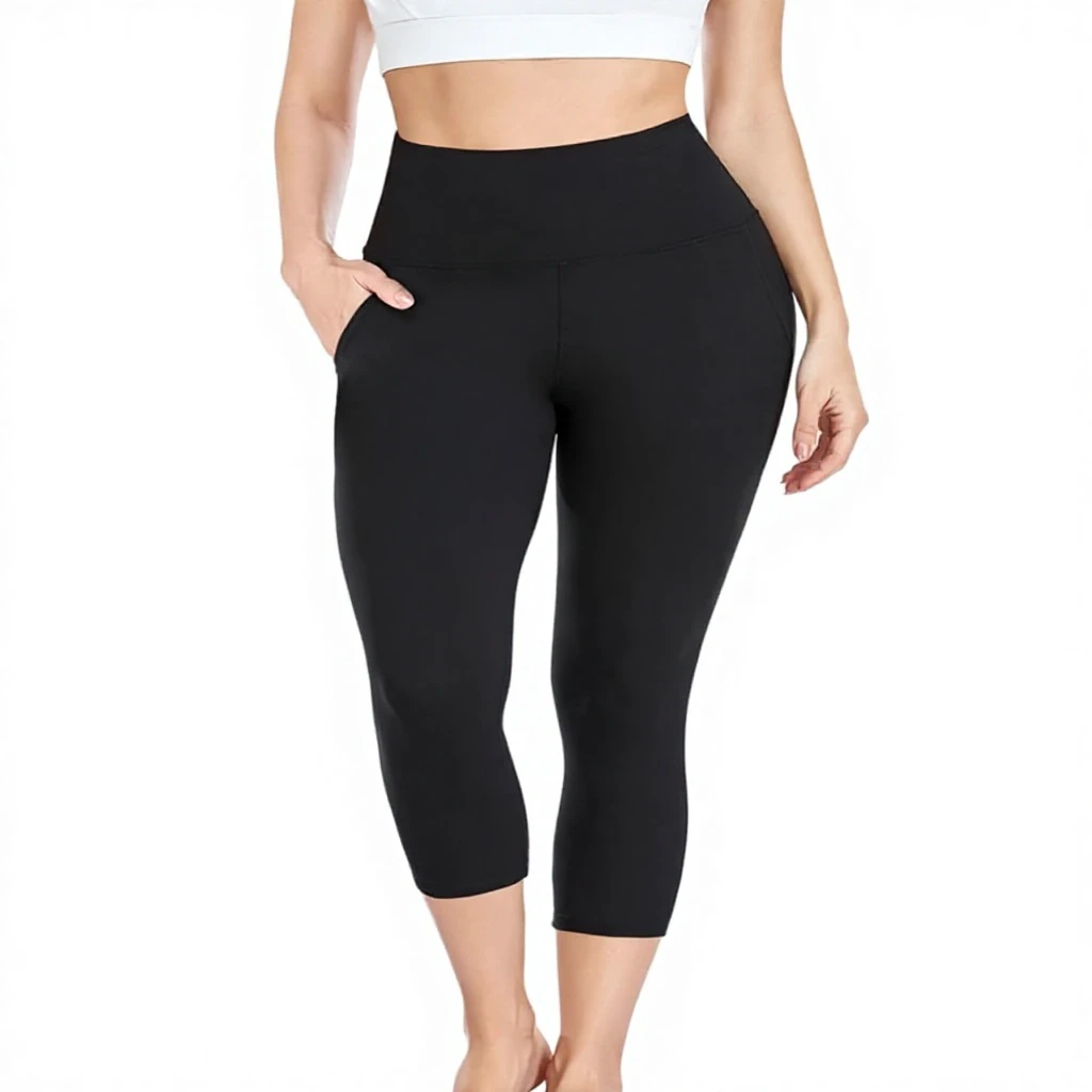 Iaoja High Waisted Mid-Calf Vintage Polyester Leggings Women Pockets-Tummy Control Shapewear Soft Velour Workout Running Yoga