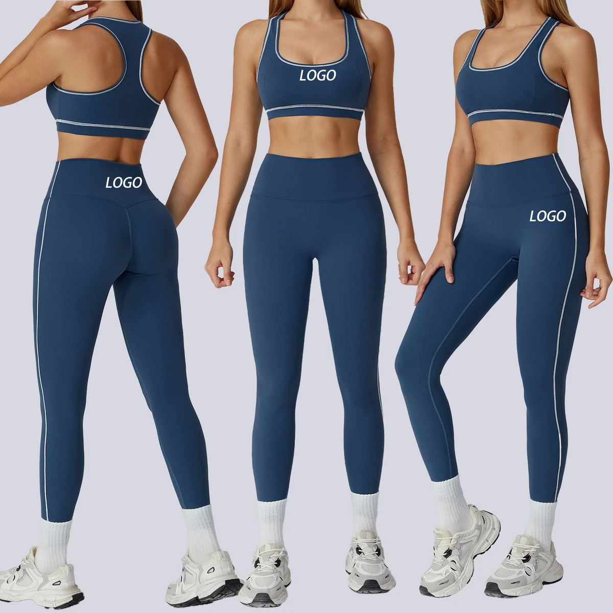 Wholesale Yoga Set For Women High Waist Leggings Sports Bra Breathable Elastic Waist 2-Piece Active Fitness Gym Workout Athletic