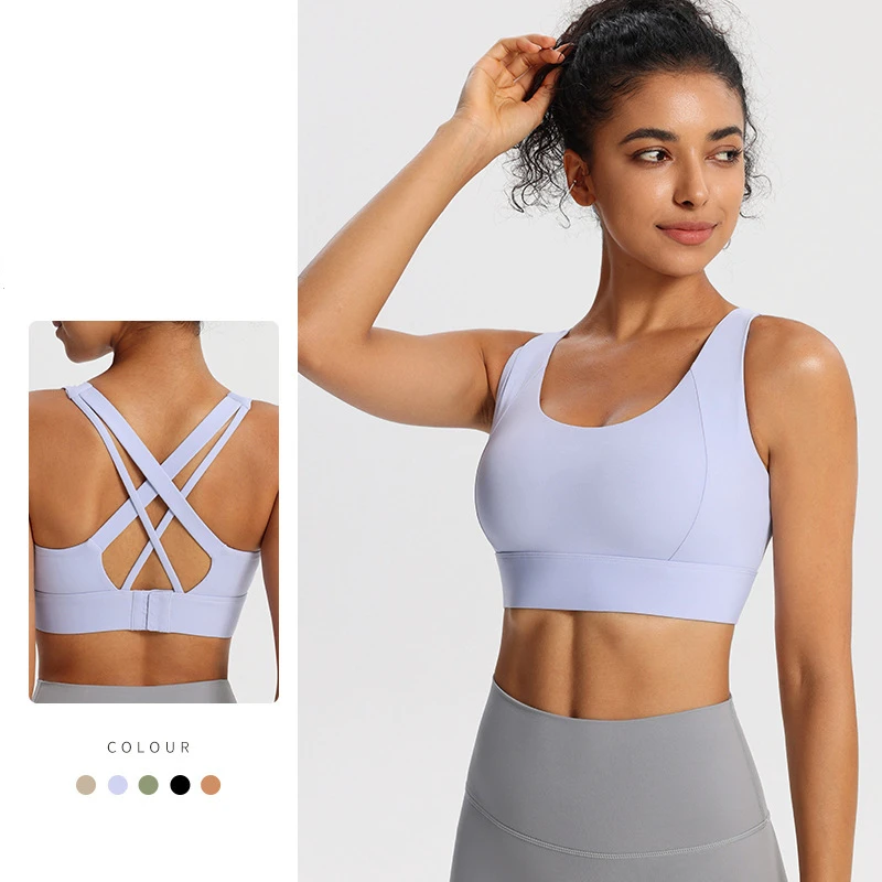 Wholesale Women's Sports Bras with Fixed Cups, High-strength Shock Absorption, Push-up and Back Support, Yoga and Pilates Bras