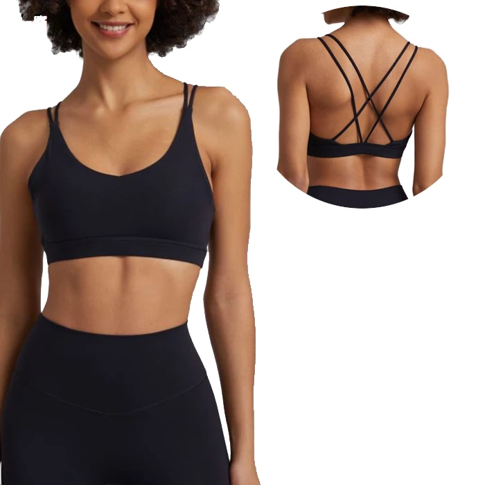 Women's Lightweight Breathable Sports Bra Beautiful Strappy Back Design Workout Fitness Activewear for Gym Yoga Running Front