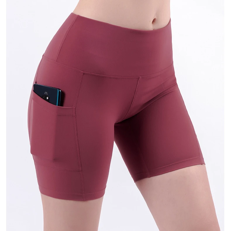 High Waist Custom Logo Bike Shorts With Quick Dry Pockets Summer Print Tummy Control Yoga Short Pants Skin-Friendly Wholesale
