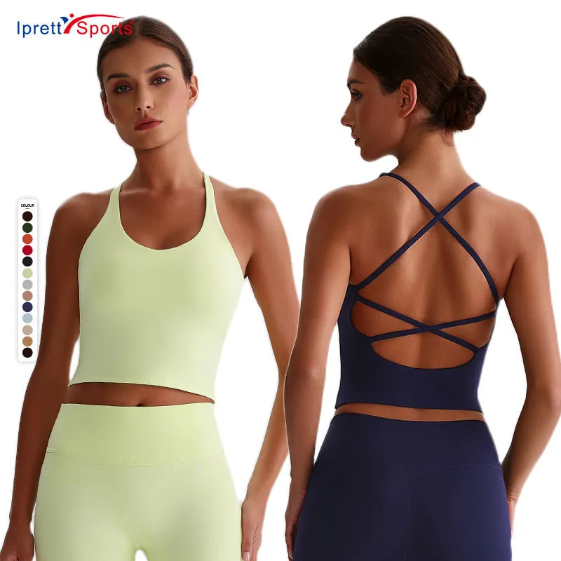 Naked Yoga Bra Sexy Cross Beautiful Back Removable Chest Pad Front Medium Support Fitness Running Quick-drying Breathable Sports