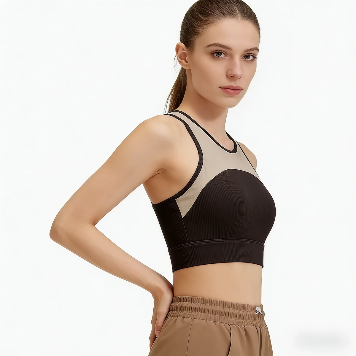 New Style Plus Size Breathable Simple Stitching I-back Vest Style High Support Sports Bra Fixed Shoulder Straps for Gym Yoga