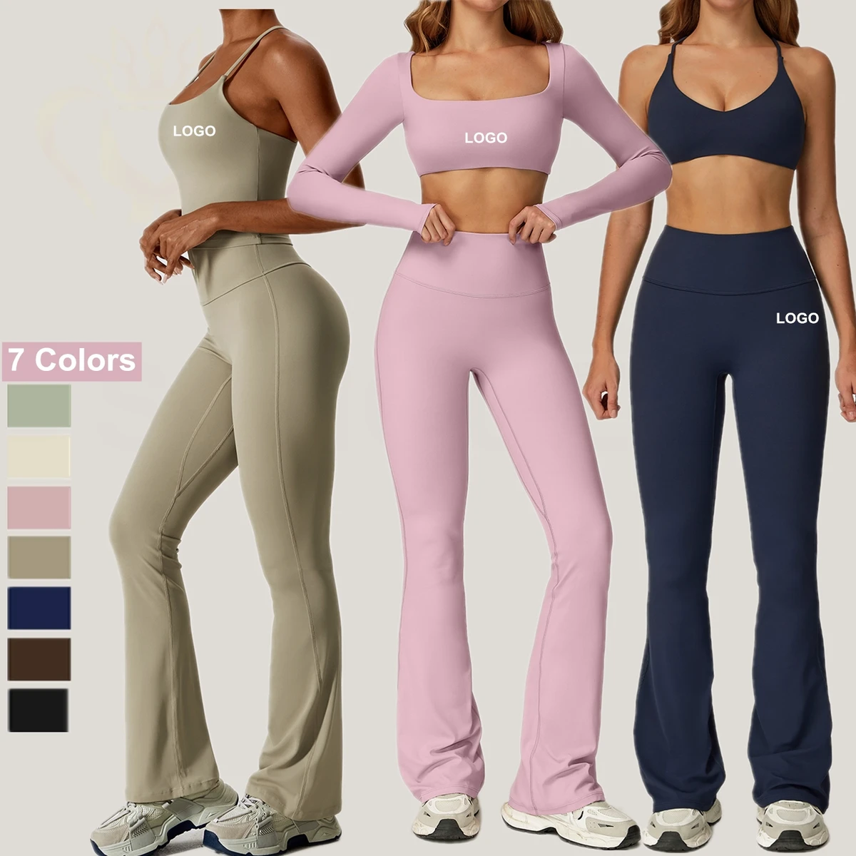 Wholesale Gym Outfit High Waist Yoga Set Yoga Clothes Active Wear Flared Pants Fitness Workout Clothing Sets for Women