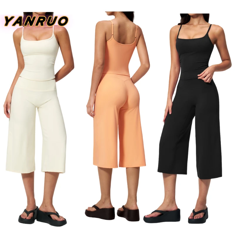 Seamless Spaghetti Strap Yoga Vest High-waist Wrinkle-resistant Quick-dry Mid-length Shorts Running Outdoor Yoga Workout Set