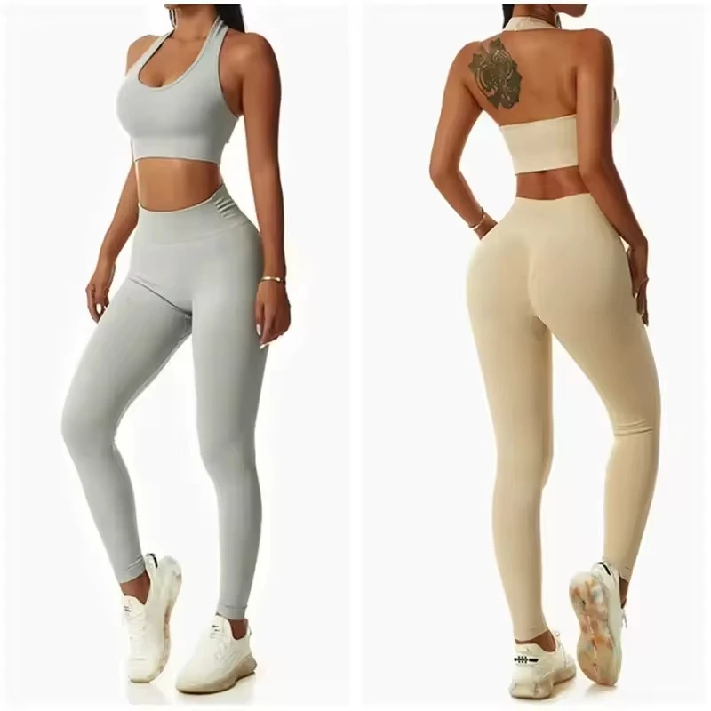 Women High Waist Front Seamless Tight No See-Through Tummy Control Soft Polyester Quick Dry Yoga Pants Workout Athletic Set