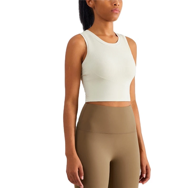 Breathable Lightweight One Piece Sports Vest Women Fixed Cup Fitness Bra Reversible Back Yoga Underwear Gym Wear Spandex Lining