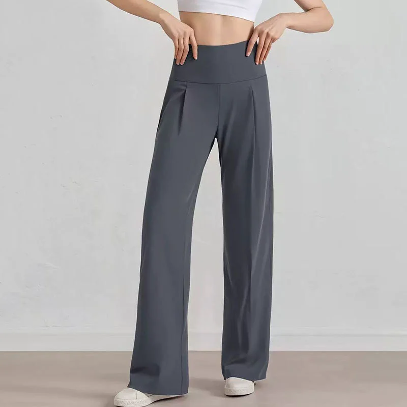 High Waist Wide Leg Solid Yoga Pants Lightweight Loose Fit Soft Naked Feel Slimming Draped Ankle-Length Sweat-Wicking