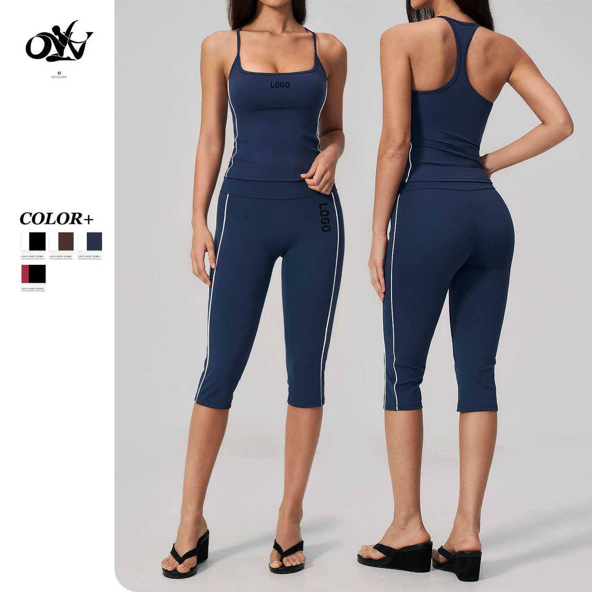 Hot Sale Color-blocking Side Stripes High-waist Yoga Shorts Simple Leisure Daily Outfit Wholesale Quick-drying Women Yoga Set