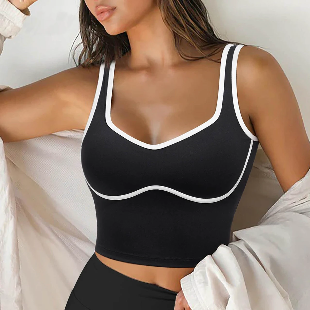 Women's High Support Halter Strap U-Neck Sports Bra Quick Dry Breathable Seamless Spandex/Nylon Yoga Fitness Top