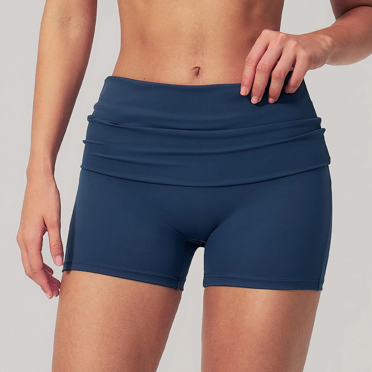 2026 New Design Custom Logo Fold Over Shorts for Women Yoga Biker Sport Workout Nude Feel High Waist Elastic Women's Shorts