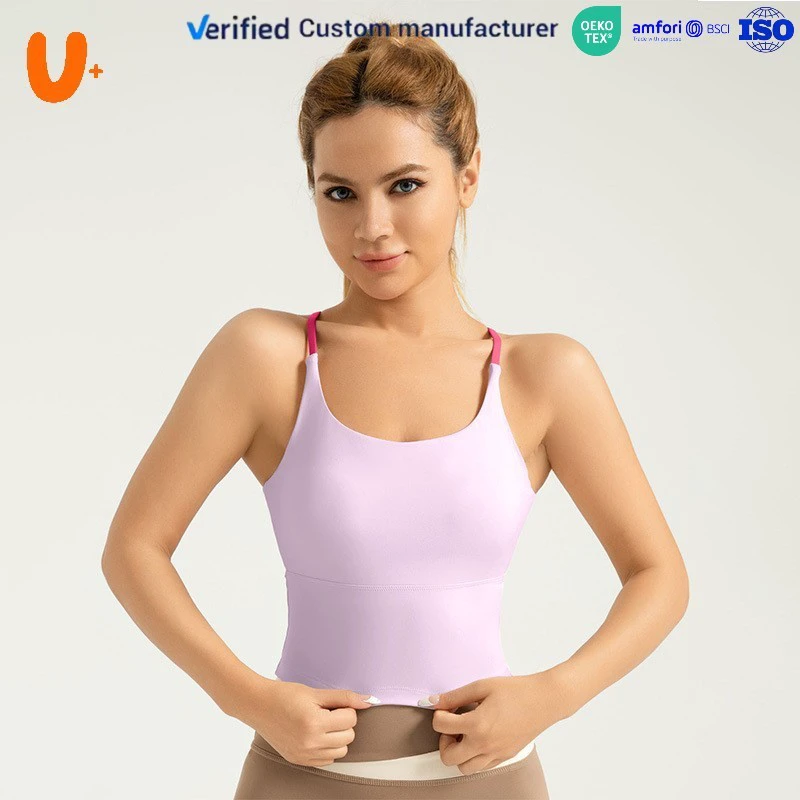 Custom Gym Fitness Sports Yoga Bra for Women U-Neck Shockproof Plus Top Strappy Breathable Hot Sexy Girls Design Available XS