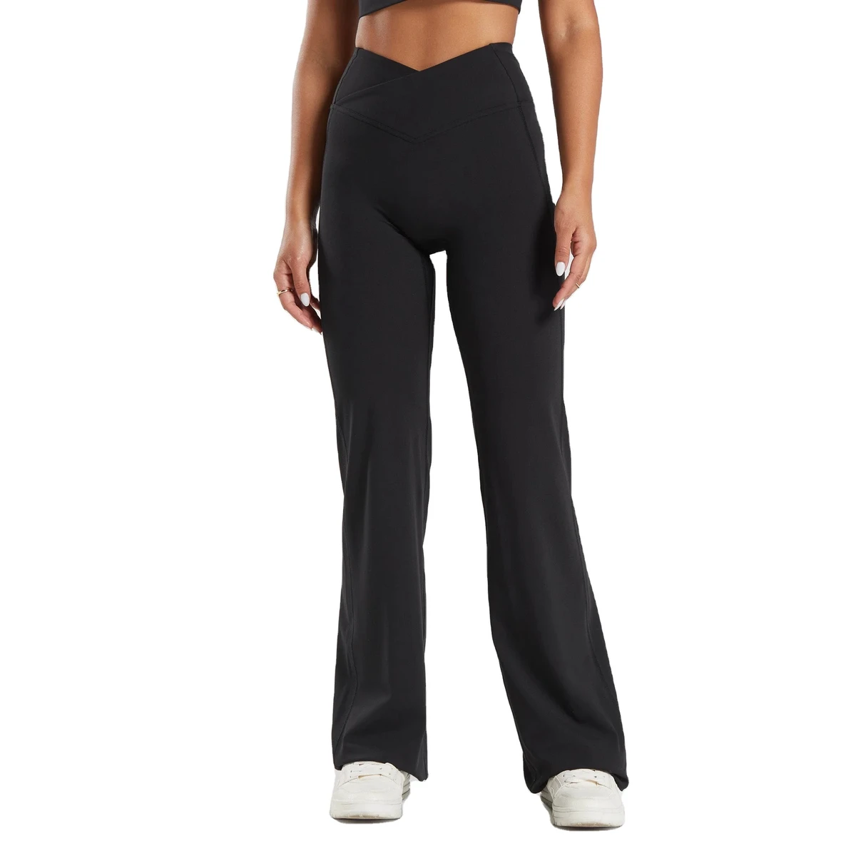 Alfa High Waist Breathable Knitted Women's Flared Cross Leggings Tummy Control Non See Through Bootleg Yoga Pants