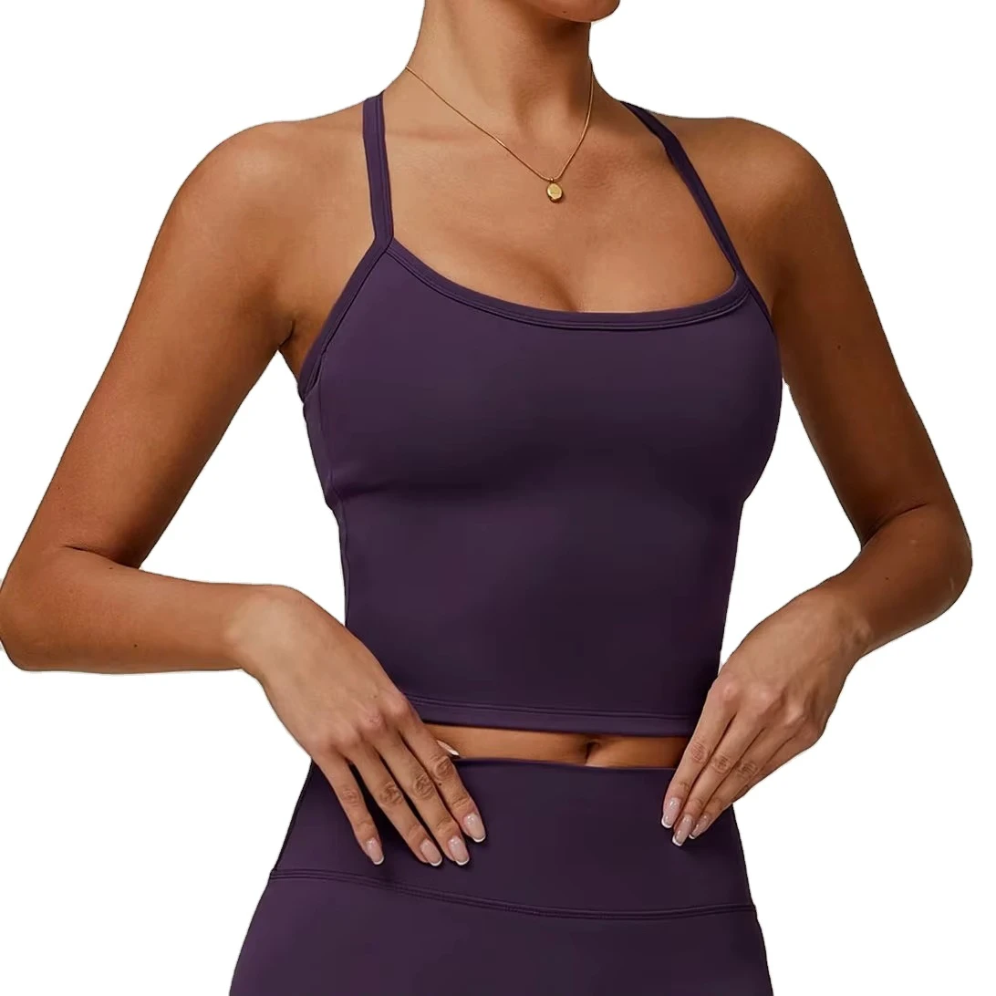 Women's Cross Back Yoga Sports Bra High Support Push-Up Removable Pads Front Spandex/Nylon Gym Fitness Wear Comfortable Naked