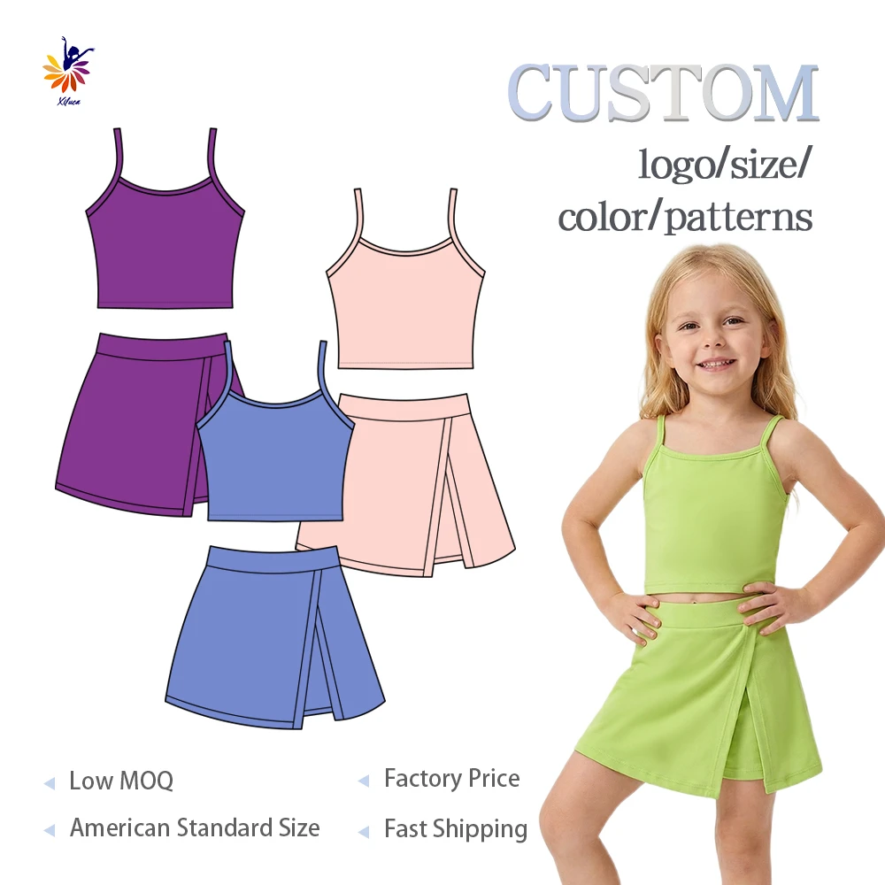 Custom Girl Gym Sports Wear Toddler Wear Kids Clothing Girls Sports Tennis Set 2 Pcs Yoga Outfits Yoga Sports Set